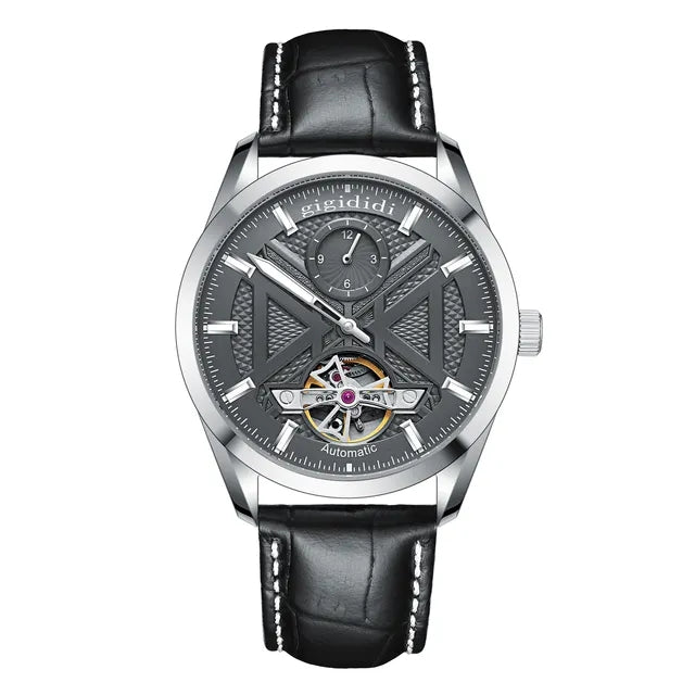 NEW gigididi Men's Business Mechanical Wristwatch Flywheel Leather Strap 50M Waterproof Luminous Watch relogio masculino GF25101