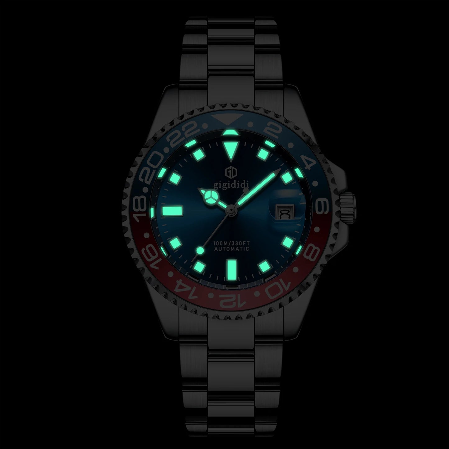 Gigididi Automatic Mechanical Watch Male American Stainless Steel Scratch Proof Waterproof Diving Watch Business Leisure Watch